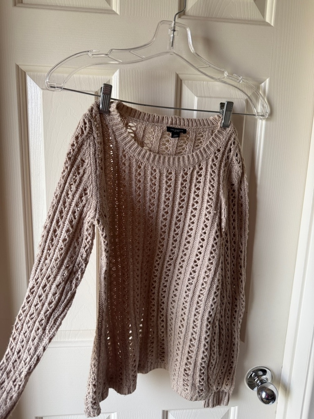 Ann Taylor Open-Knit Scoop Neck Sweater in Taupe
